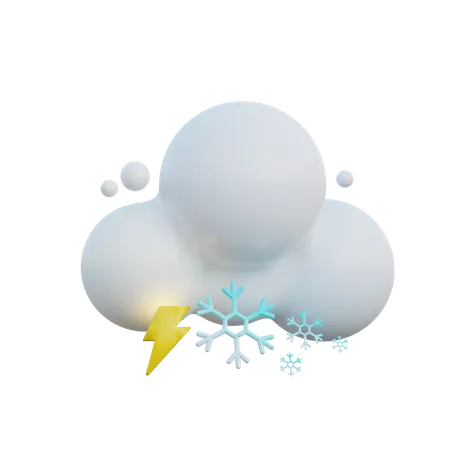 Cloudy Snowy And Lightning  3D Icon