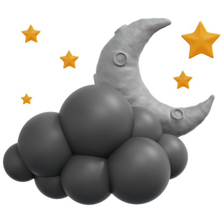 Cloudy Starry Night With The Moon  3D Icon