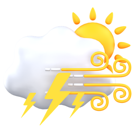 Cloudy Thunder Day With Wind  3D Icon