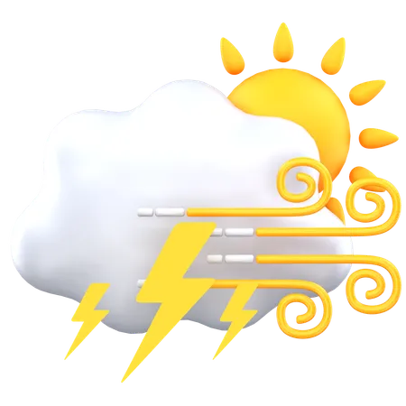 Cloudy Thunder Day With Wind  3D Icon