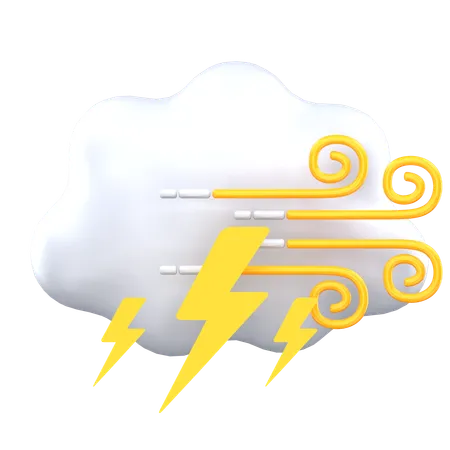 Cloudy Thunder With Wind  3D Icon