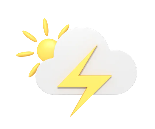 3 D Icon Of Hot Cloudy With Thunder Weather 3D Icon