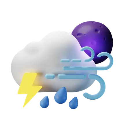 Cloudy Thunderstrom Heavy Rain Windy  3D Icon