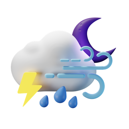 Cloudy Thunderstrom Heavy Rain Windy  3D Icon