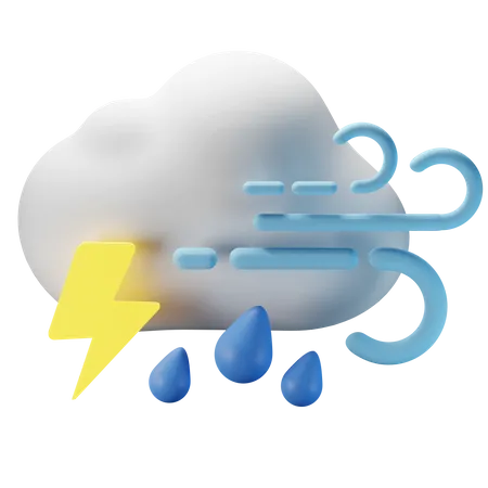 Cloudy Thunderstrom Heavy Rain Windy  3D Icon