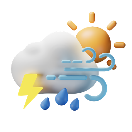Cloudy Thunderstrom Heavy Rain Windy  3D Icon