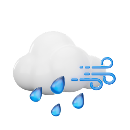 Cloudy Wind Drizzle  3D Icon