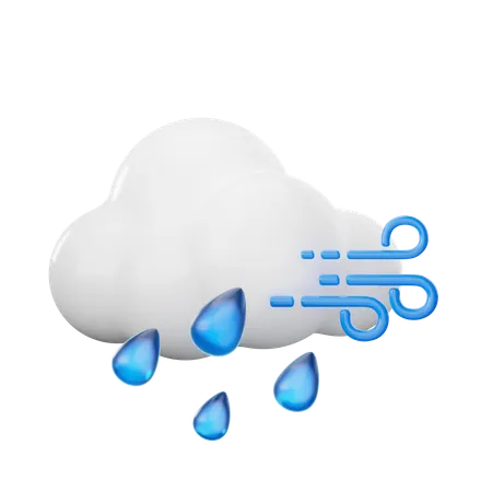 Cloudy Wind Drizzle  3D Icon