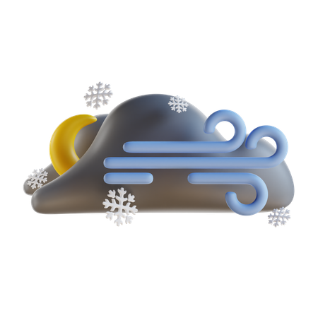 Cloudy Windy Night Snowfall  3D Icon