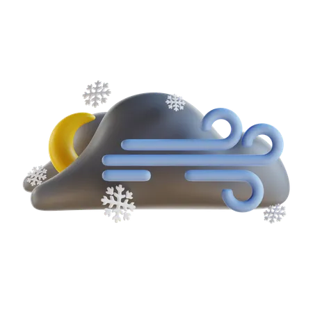 Cloudy Windy Night Snowfall  3D Icon