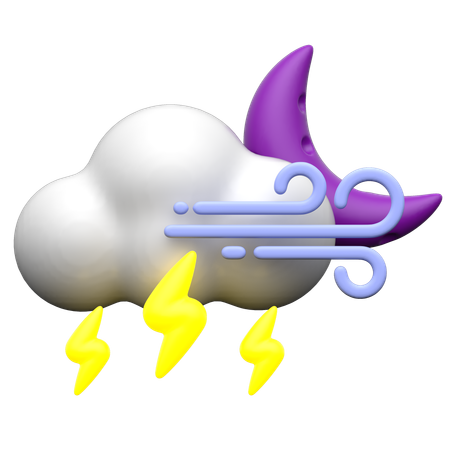 Cloudy Windy Thunder  3D Icon