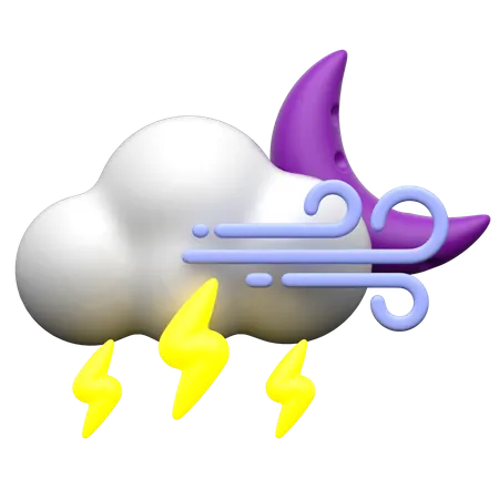 Cloudy Windy Thunder  3D Icon