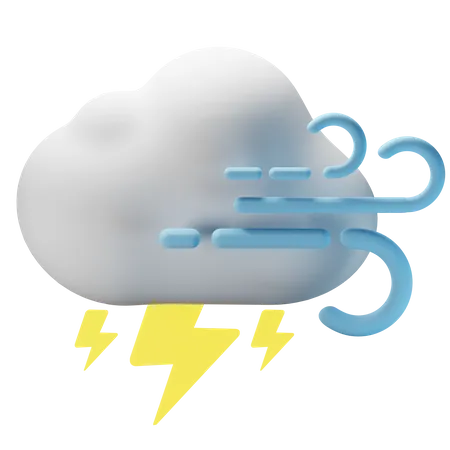 Cloudy Windy Thunder  3D Icon