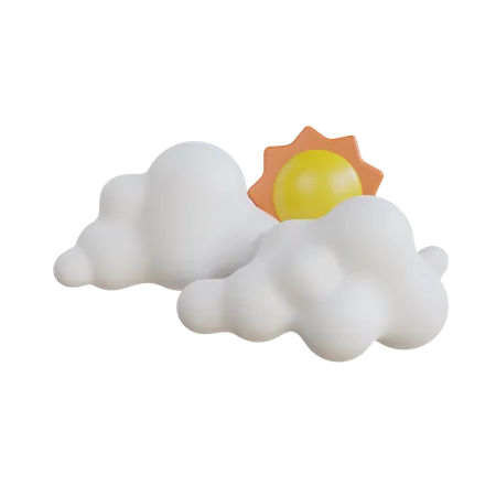 Cloudy With Sun Sunny Day Concept 3 D Sun With Clouds Weather Icon 3D Icon