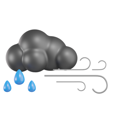 Cloudy With Wind And Rain  3D Icon