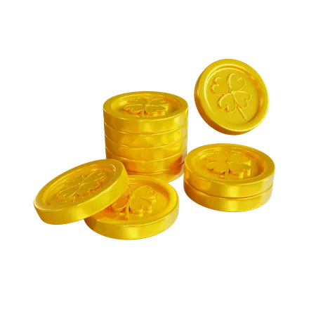 3 D Render Gold Clover Coins 3D Icon