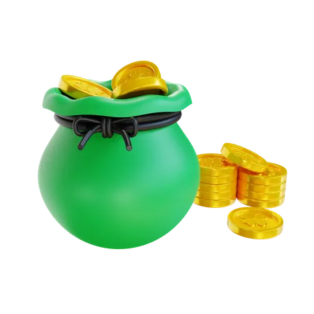 3 D Render Green Bag Of Clover Coin 3D Icon