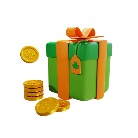 3 D Render Greent Gift Present With Clover Coin 3D Icon