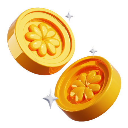 Clover Gold Coin With Stars  3D Icon