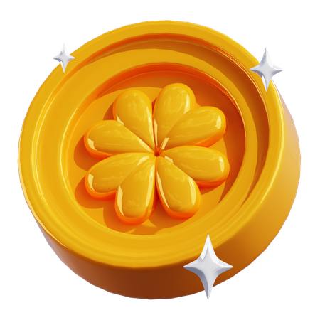 Clover Gold Coin With Stars  3D Icon