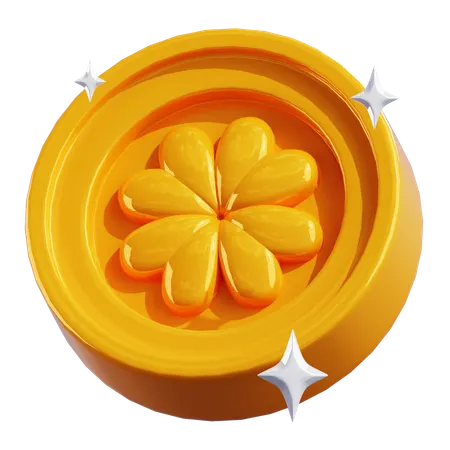 Clover Gold Coin With Stars  3D Icon