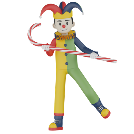 Clown tritt mit Stock auf  3D Illustration