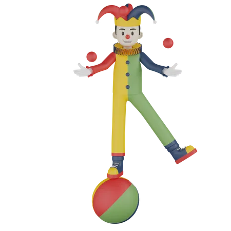 Clown debout sur le ballon  3D Illustration