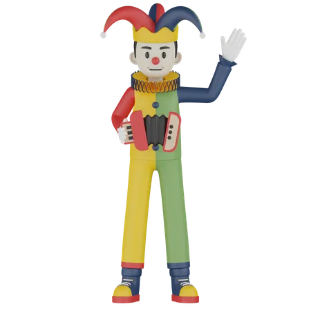 Clown Holding Accordion  3D Illustration