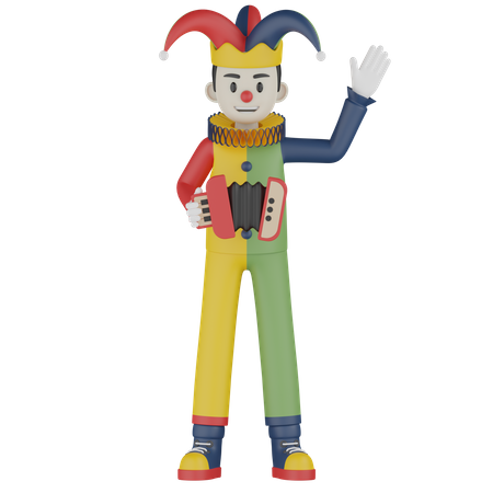 Clown Holding Accordion  3D Illustration