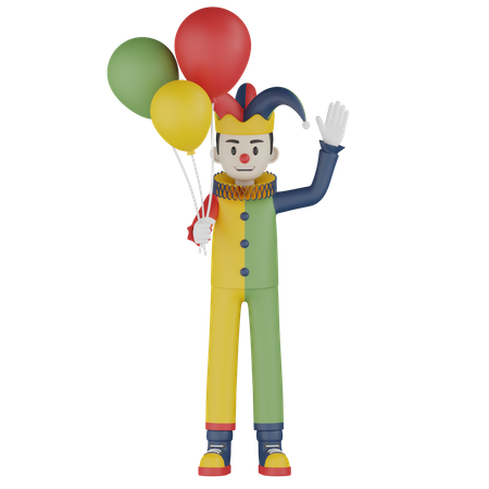 Clown Holding Balloons  3D Illustration