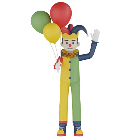 Clown Holding Balloons  3D Illustration