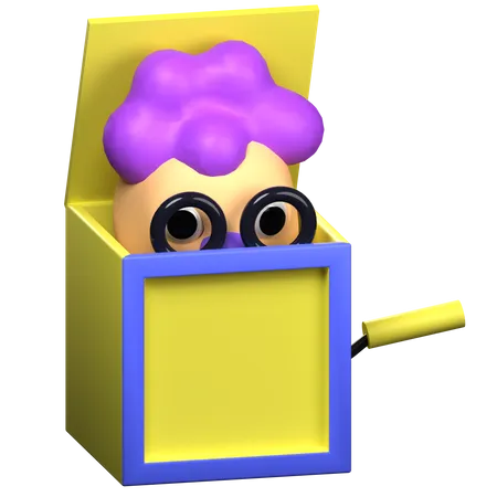 Clown In The Box Purple With Weird Hair For April Fools Day 3D Illustration