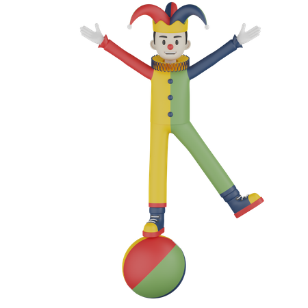 Clown On Ball  3D Illustration