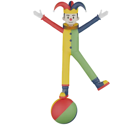 Clown On Ball  3D Illustration