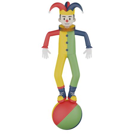 Clown On Ball  3D Illustration