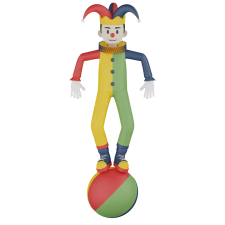 Clown On Ball  3D Illustration