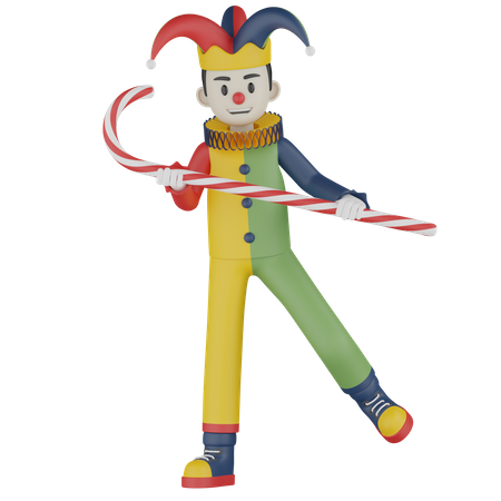 Clown Perform With Stick  3D Icon