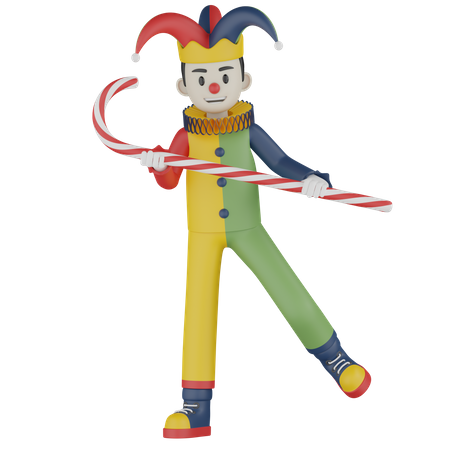 Clown Perform With Stick  3D Illustration