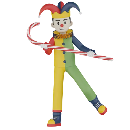Clown jouer avec un bâton  3D Illustration