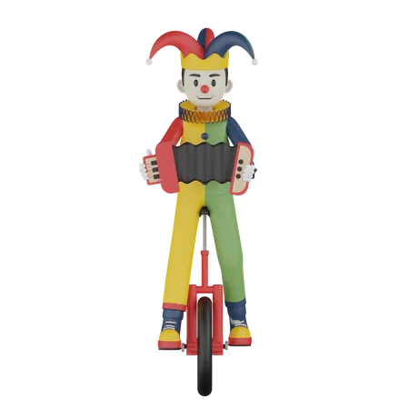 Clown Play Accordion  3D Illustration