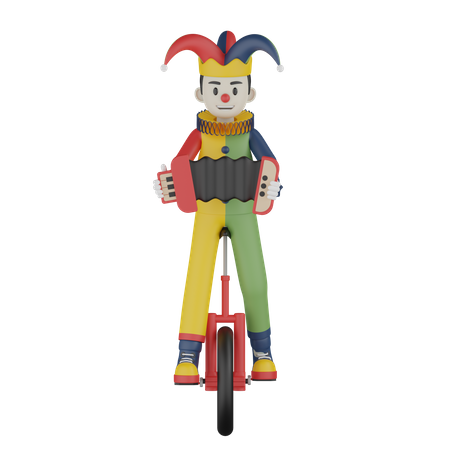 Clown Play Accordion  3D Illustration