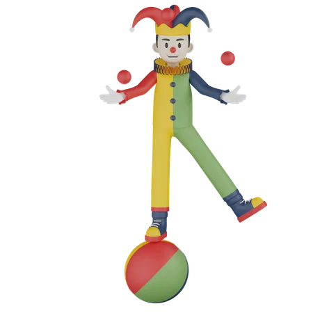 Clown Standing On Ball  3D Illustration