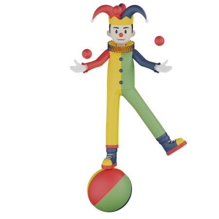 Clown Standing On Ball  3D Illustration