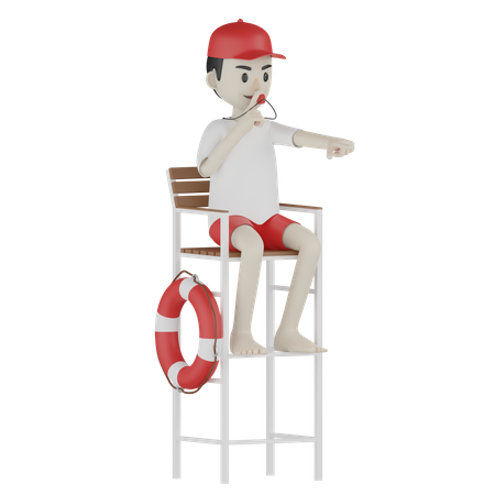 Coast Guard Play Whistle And Pointing  3D Icon