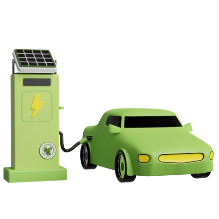 Coche eléctrico verde  3D Illustration
