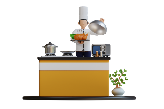 Cocinar pollo  3D Illustration