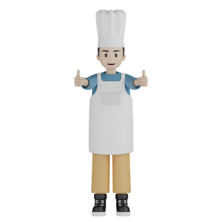 Cocinero masculino mostrando doble pulgar hacia arriba  3D Illustration