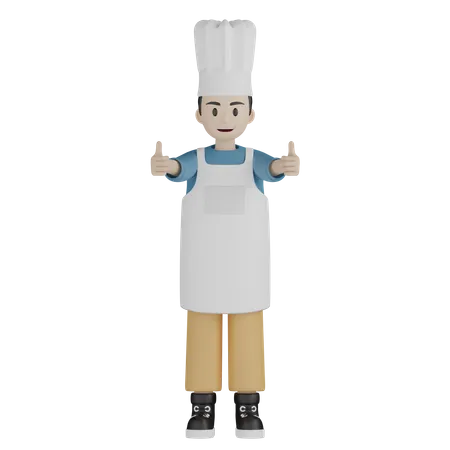 Cocinero masculino mostrando doble pulgar hacia arriba  3D Illustration