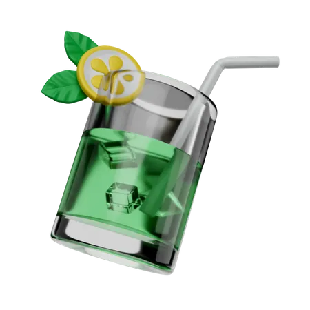 3 D Render Illustration Caipirinha Cocktail With Lime Wedge And Straw 3D Icon