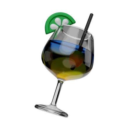 3 D Render Illustration Cocktail In Glass With Olive And Orange Slice 3D Icon